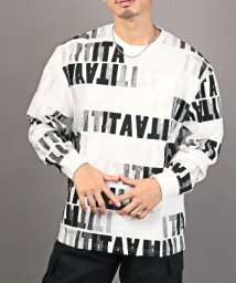 LUXSTYLE/総柄ロゴプリントエンボスロンT/ロンT メンズ 長袖Tシャツ ロゴ プリント エンボス加工 総柄 袖リブ/505669646