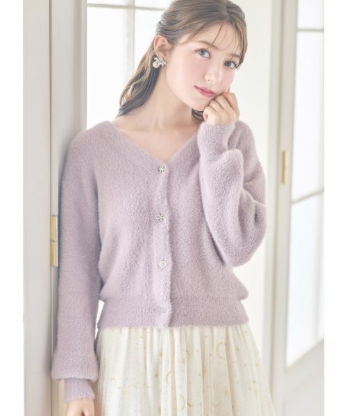 tocco closet(トッコクローゼット)/多種ビジュー釦シャギーニットカーディガン/GRAYSH PINK