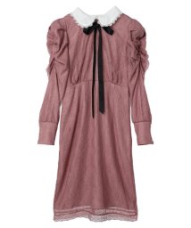 Maison de FLEUR Petite Robe(メゾンドフルール　プチローブ)/リボン襟付きレースワンピース/ダークピンク