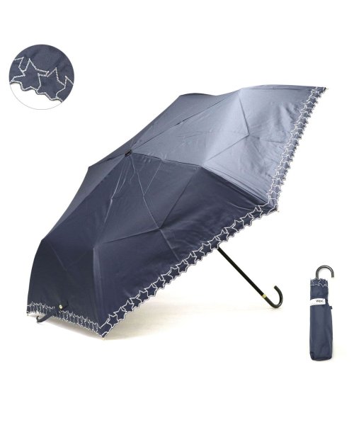 Wpc．(Wpc．)/ダブリュピーシー 折りたたみ傘 Wpc. ワールドパーティー Wpc 日傘 傘 雨傘 遮光フレームスタースカラップ刺繍 ミニ 折りたたみ 801－5470/ネイビー