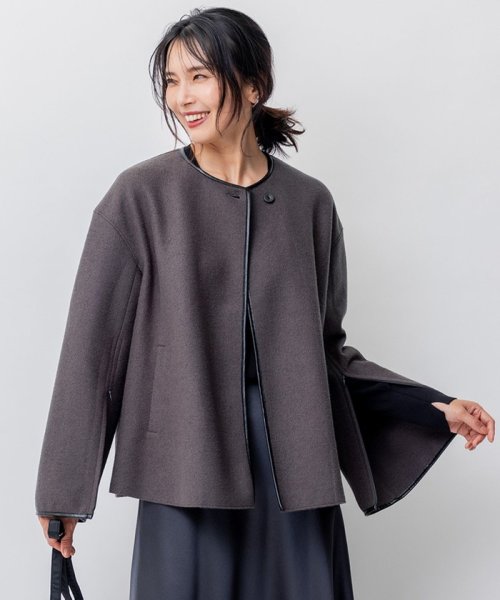 NIJYUSANKU（LARGE SIZE）(２３区（大きいサイズ）)/コンプレストパイル ノーカラー アウター/グレー系