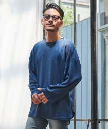 CavariA(キャバリア)/CavariA ワッフル調ビッグシルエット長袖Tシャツ/ブルー