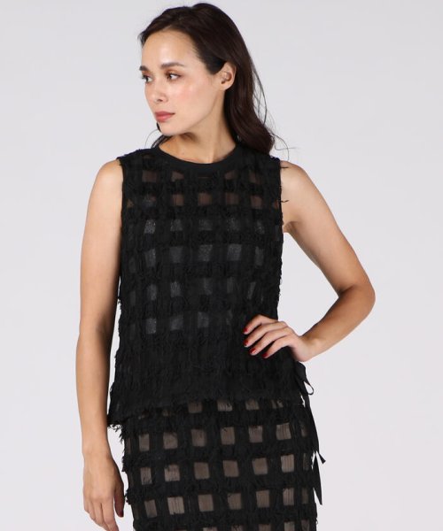 セール】【LUSSO VIAGGIOBLU】LVフリンジチェックレースブラウス  