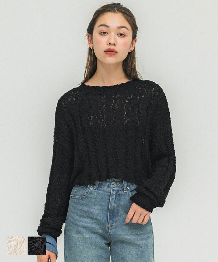 [OUTLET] softension ネックポイント クロップドトップス (長袖)