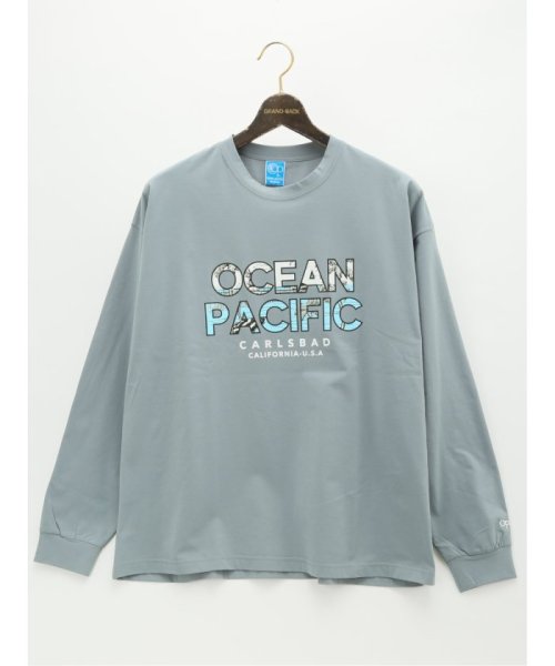 GRAND-BACK(グランバック)/【大きいサイズ】オーシャン パシフィック/Ocean Pacific ロゴプリント クルーネック長袖Tシャツ メンズ Tシャツ カットソー カジュアル インナー/グレー