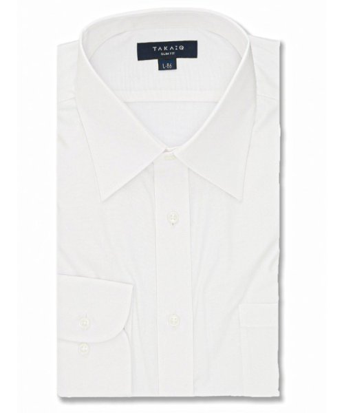 TAKA-Q(タカキュー)/【白無地】形態安定 吸水速乾 スリムフィット レギュラーカラー 長袖 シャツ メンズ ワイシャツ ビジネス ノーアイロン 形態安定 yシャツ 速乾/ホワイト