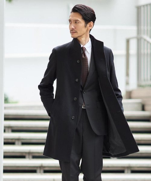 ◆【ウールカシミヤブレンド】 ビーバー スタンドカラー コート 