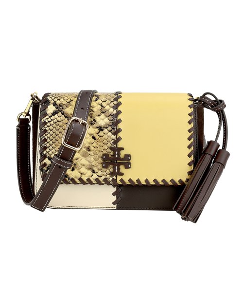 Tory Burch かご素材 ショルダーバッグ タッセル デカロゴ 励ます