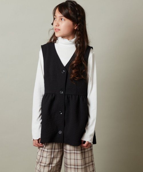 a.v.v(KID'S)(アー・ヴェ・ヴェキッズ)/[110－130]【セットアップ対応】ペプラムギャザージレ/ブラックジャガード