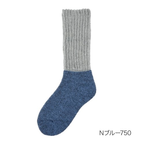 manzoku(満足)/福助 公式 靴下 クルー丈 メンズ 満足 ゆる暖 無地 フット部パイル ソフトリブ 73105<br>紳士 男性 フクスケ fukuske/ブルー