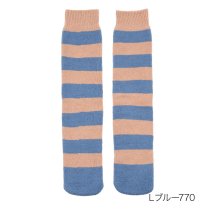 manzoku/福助 公式 ルームソックス 靴下 ハイソックス丈 60cm レディース 満足 美温活 履くおふとん ボーダー柄 二重編み 超ボリューム 4245－82L<br>/505683635