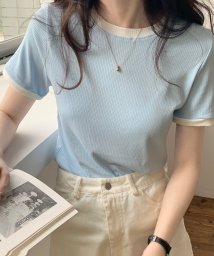 TeddyShop(テディショップ)/レディース パイピングリブTシャツ/ライトブルー