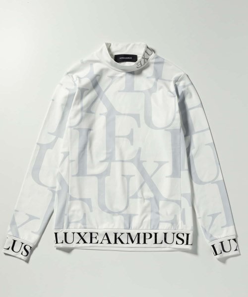 LUXEAKMPLUS(LUXEAKMPLUS)/LUXEAKMPLUS(リュクスエイケイエムプラス)ゴルフ 裾ロゴ総柄モックネックTシャツ/ホワイト