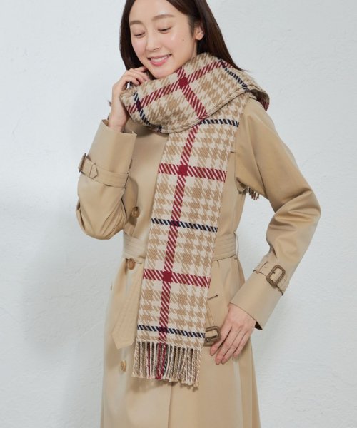 SANYO COAT(サンヨーコート)/エクストラファインメリノ 格子柄ストール【ユニセックス】/ベージュ