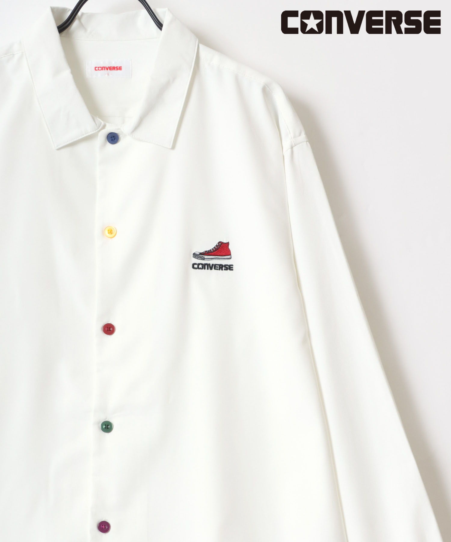 CONVERSE ヴィンテージ ワッフル ボタン 長袖 シャツ L ロゴ - シャツ