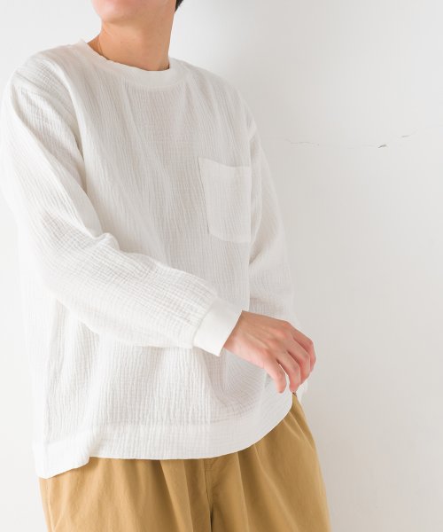 OMNES(オムネス)/【OMNES】メンズダブルガーゼポケット付き長袖Tシャツ/ホワイト