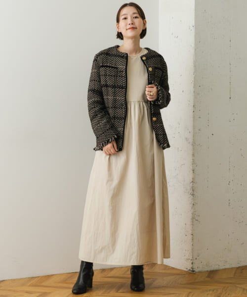 URBAN RESEARCH ROSSO(URBAN　RESEARCH　ROSSO)/F by ROSSO　ドッキングAラインギャザーワンピース/L/BEIGE