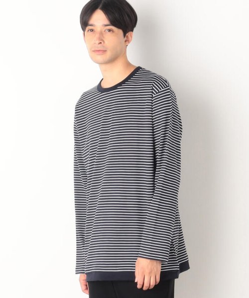 COMME CA ISM MENS(コムサイズム（メンズ）)/ボーダー柄 フェイクレイヤードＴシャツ/ネイビー