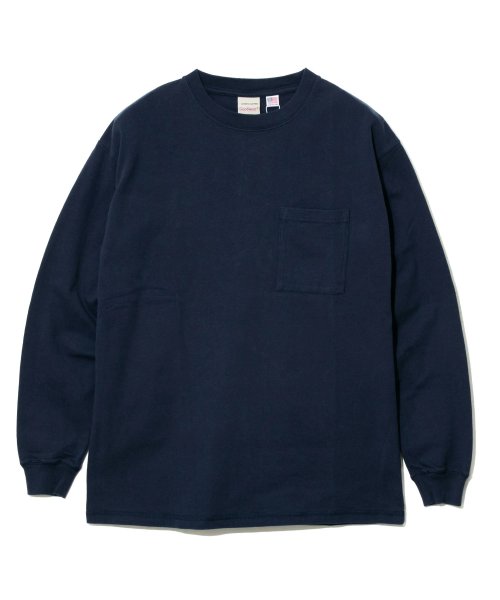 go slow caravan MENS SELECT BRAND(ゴースローキャラバンメンズセレクトブランド)/グッドウェア 袖リブ ポケット付き L/S BIG TEE/ネイビー