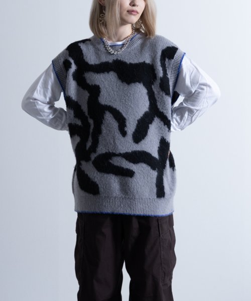 Nylaus(ナイラス)/Mohair Like Whole Pattern Loose Knit Vest / モヘアライク 総柄 ルーズ ニットベスト/その他