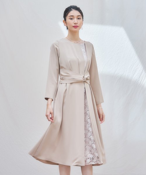 DRESS+(ドレス プラス)/パーティードレス ワンピース 袖付き 結婚式 フォーマル/ベージュ