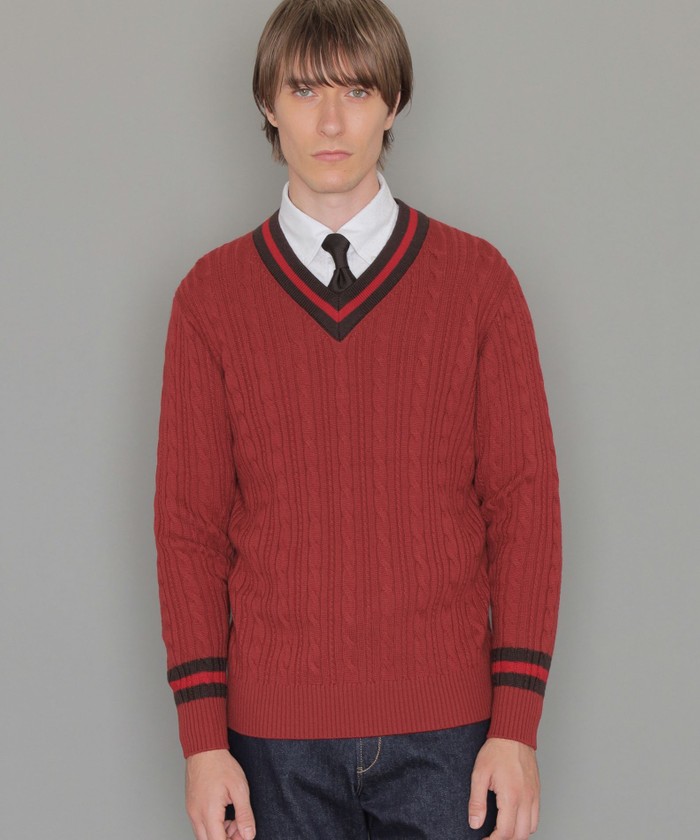MACKINTOSH LONDON 赤ニットセーター Vネック　毛100% 38 ワンフォークロージング 1111clothing Vネック ニット メンズ