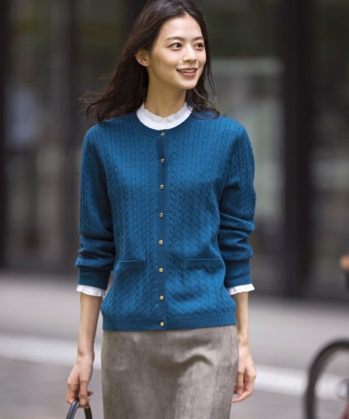 J.PRESS LADIES（LARGE SIZE）(J．プレス　レディス（大きいサイズ）)/【洗える】KNIT BASIC クルーネック カーディガン/グリーン系