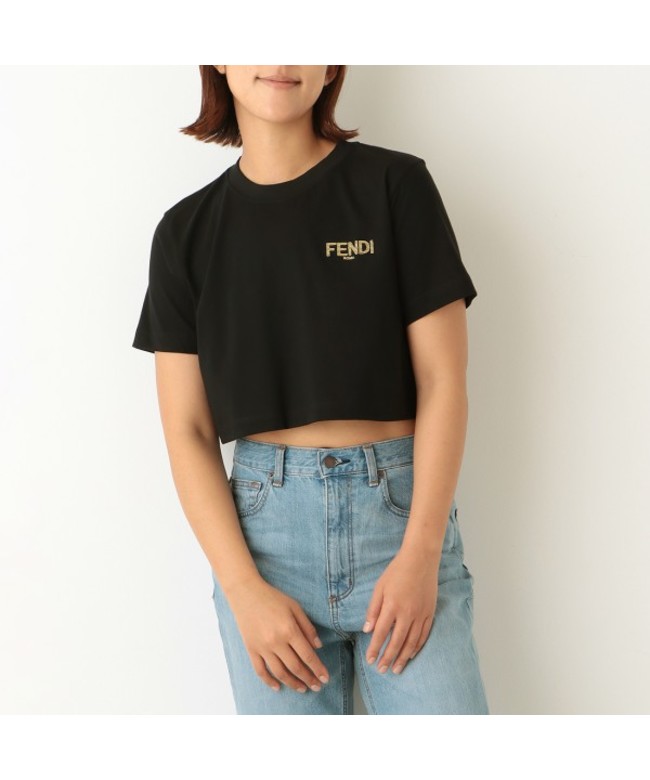 フェンディ Tシャツ カットソー プルオーバー クロップド丈 半袖 ロゴ 刺繍