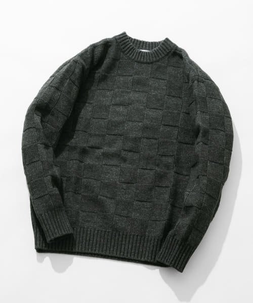 URBAN RESEARCH ROSSO(URBAN　RESEARCH　ROSSO（MEN）)/『XLサイズあり』ブロックチェッククルーネックニット/CHARCOAL