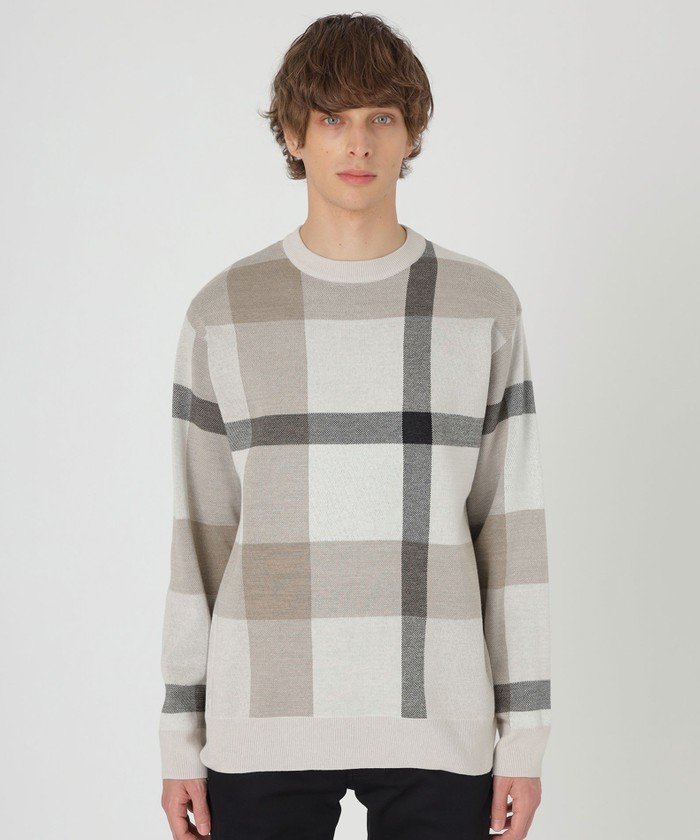 メランジクレストブリッジチェックニット(505636956)｜HANKYU MEN