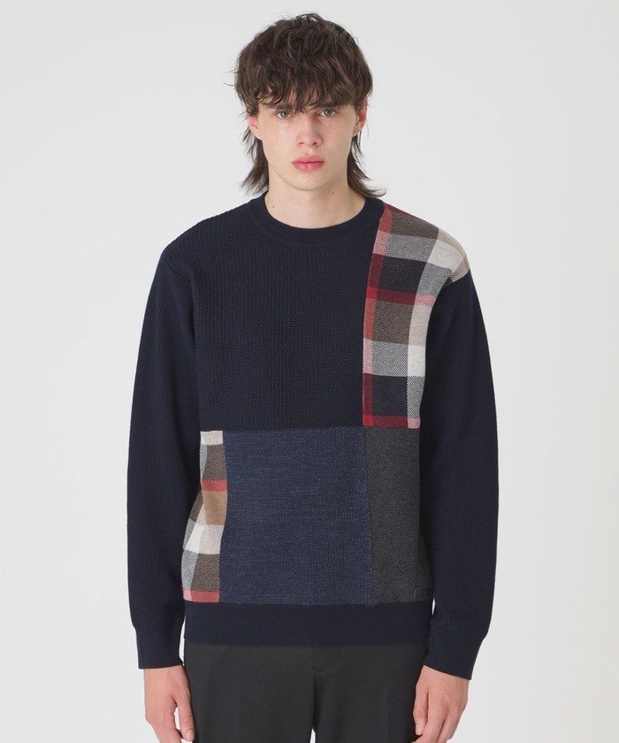 クレストブリッジチェックパッチワークニット(505636957) | BLACK