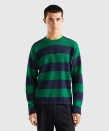 BENETTON (mens)(ベネトン（メンズ）)/ボーダークルーネックウールニット・セーター/グリーン系その他