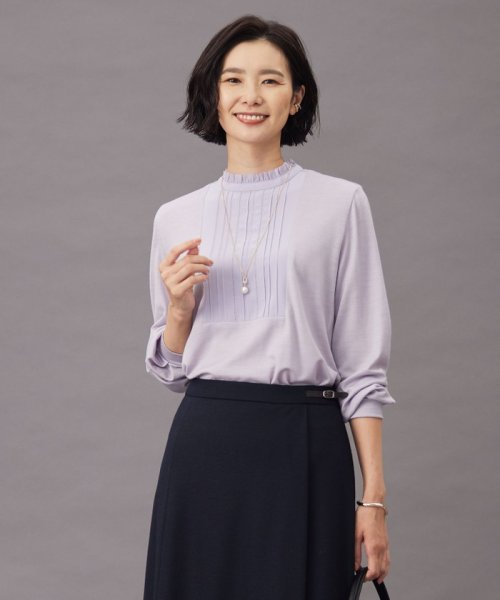 J.PRESS LADIES（LARGE SIZE）(J．プレス　レディス（大きいサイズ）)/ウォッシャブルウール フリルネック カットソー/ふじ色系