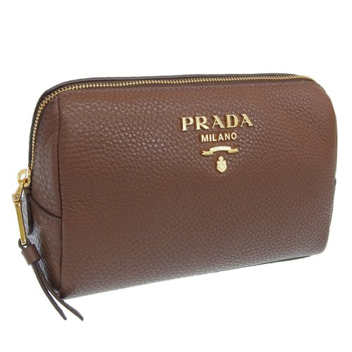 PRADA(プラダ)/PRADA プラダ VITELLO DAINO ヴィッテロ ダイノ レザー ポーチ 小物入れ メイクポーチ/ブラウン