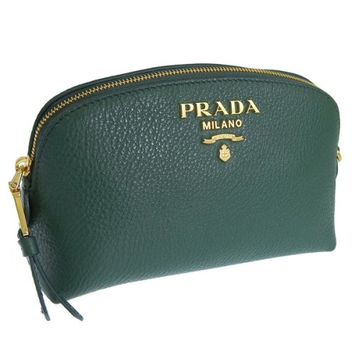 PRADA(プラダ)/PRADA プラダ VITELLO DAINO ヴィッテロ ダイノ レザー ポーチ 小物入れ メイクポーチ/グリーン