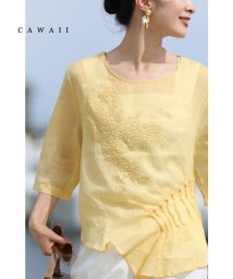CAWAII/紫陽花刺繍のアシンメトリー裾ブラウストップス/505700249
