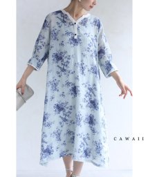 CAWAII/鳥と花を描いた気品あるブルーのシアーミディアムワンピース/505700257