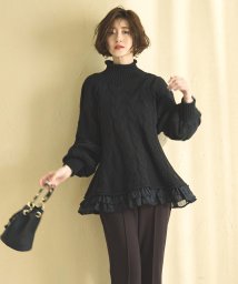 RUIRUE BOUTIQUE(ルイルエブティック)/オーガンジーフリルヘムケーブルニット「CKN1167」/ブラック