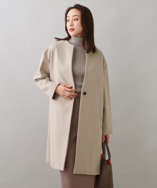 【日本製／通勤／フォーマル】カシミヤ混ノーカラーコート 