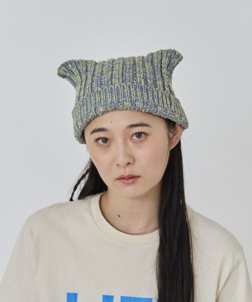 OVERRIDE(OVERRIDE)/OVERRIDE KNIT MIX CAT BEANIE/ライトブルー