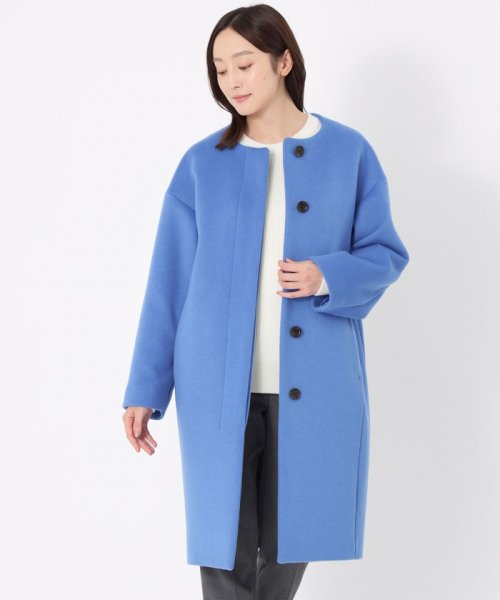 SANYO COAT(サンヨーコート)/エアージーロンラム ノーカラーコート/ブルー