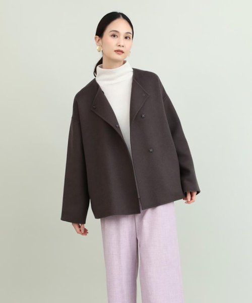 ノーカラーショートコート 