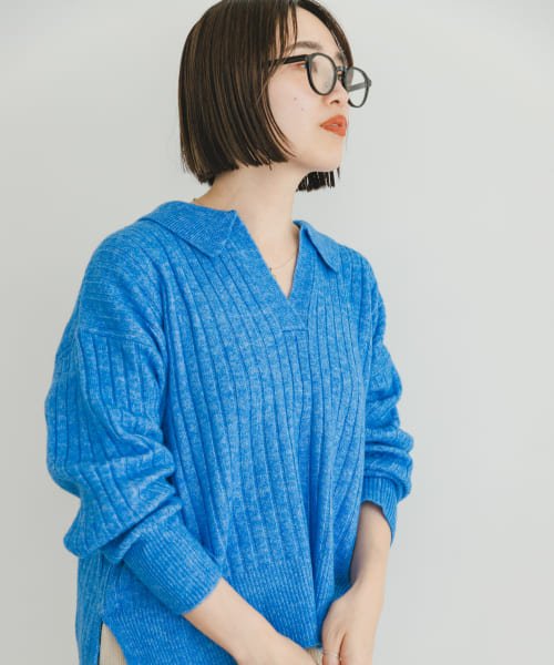 ITEMS URBANRESEARCH(アイテムズ アーバンリサーチ（レディース）)/スキッパーニットプルオーバー/BLU