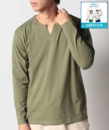 JEANS MATE(ジーンズメイト)/【ZERO STAIN】キーネック ロンT 汗染みの目立たない Tシャツ  撥水 防汚 UVカット 紫外線対策/オリーブ