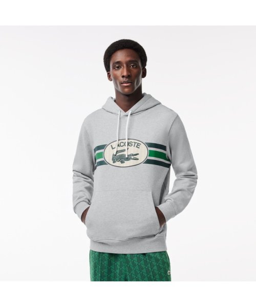 LACOSTE Mens(ラコステ　メンズ)/モノグラムレイヤードオーバルロゴスウェットフーディー/グレー