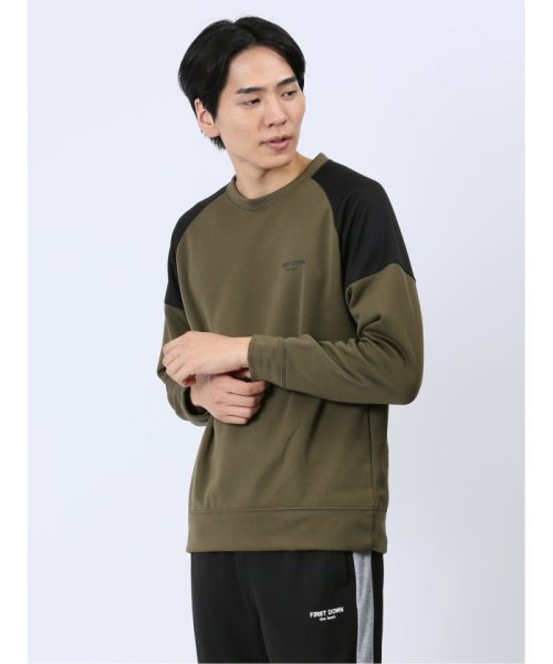 TAKA-Q(タカキュー)/【WEB限定】ファーストダウン/FIRST DOWN 裏シャギー切替 クループルオーバー メンズ Tシャツ カットソー カジュアル インナー ビジネス ギフト /カーキ