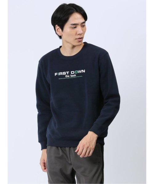 TAKA-Q(タカキュー)/【WEB限定】ファーストダウン/FIRST DOWN パイル裏起毛ロゴプリント クルートレーナー メンズ Tシャツ カットソー カジュアル インナー ビジネス /ネイビー