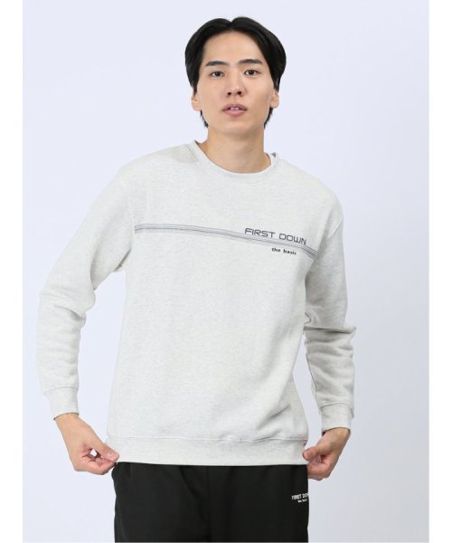 TAKA-Q(タカキュー)/【WEB限定】ファーストダウン/FIRST DOWN パイル裏起毛パネルプリント クルートレーナー メンズ Tシャツ カットソー カジュアル インナー ビジネス/ホワイト