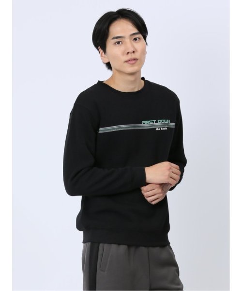 TAKA-Q(タカキュー)/【WEB限定】ファーストダウン/FIRST DOWN パイル裏起毛パネルプリント クルートレーナー メンズ Tシャツ カットソー カジュアル インナー ビジネス/ブラック