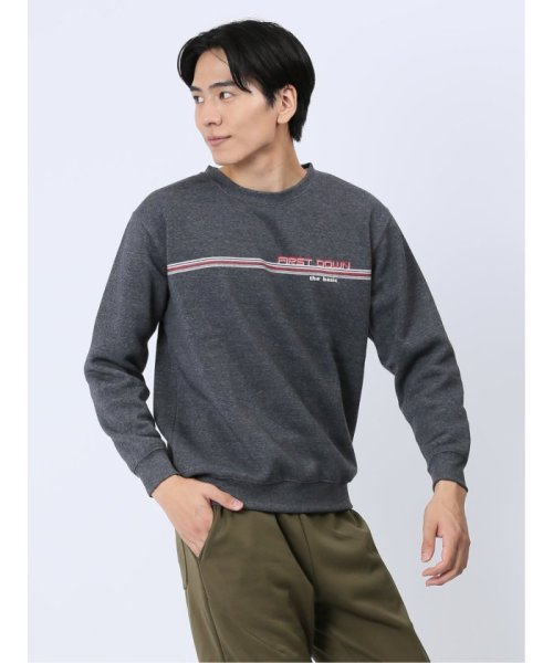 TAKA-Q(タカキュー)/【WEB限定】ファーストダウン/FIRST DOWN パイル裏起毛パネルプリント クルートレーナー メンズ Tシャツ カットソー カジュアル インナー ビジネス/ネイビー